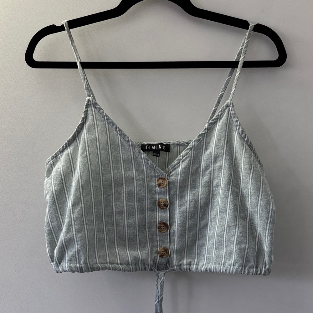 Timing Women's Green/White Striped Crop Top